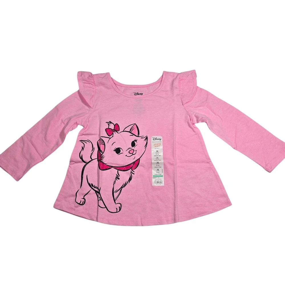 Disney Girl 18M‎ Cat Marie Aristocats Pink Long Sleeve Ruffle Swing Tee Infant